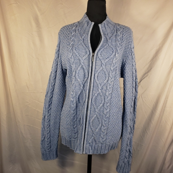 jillian & nicole Sweaters - Elegant Jillian Nicole Light Blue Cable Knit Zip up Cardigan - L